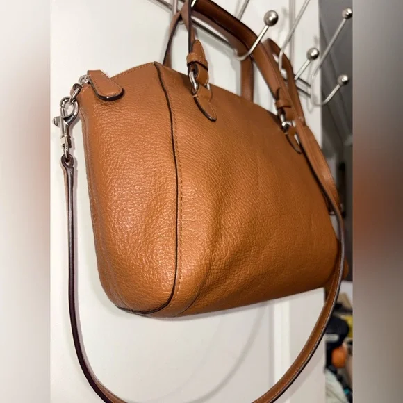 Coach Pebbled Leather Structured Satchel Crossbody Brown - Picture 2 of 12